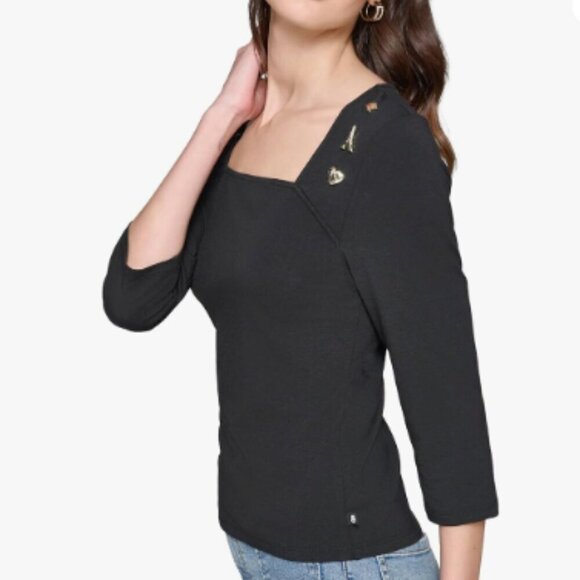 NWT! NEW! Karl Lagerfeld Paris LONG SLEEVE KNIT WITH PINS Women Square Neckline - Picture 4 of 5